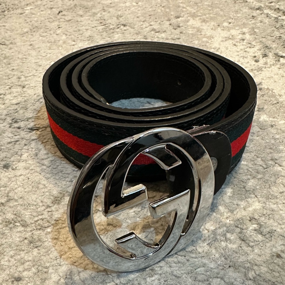 Double G | Black and Red Belt with Silver Buckle